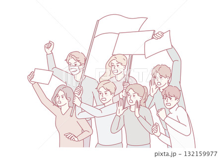 Mad people with posters on demonstration Mad people with posters on demonstration 132159977