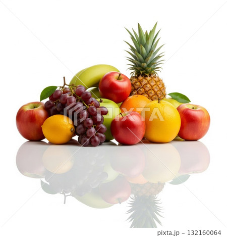 Assorted Colorful Fruits Arrangement on White Background Surface Assorted Colorful Fruits Arrangement on White Background Surface 132160064