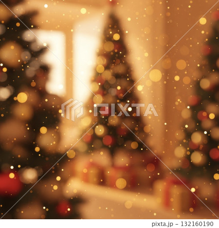 Blurred Christmas Tree and Bokeh Light in Warm Tone Background Blurred Christmas Tree and Bokeh Light in Warm Tone Background 132160190