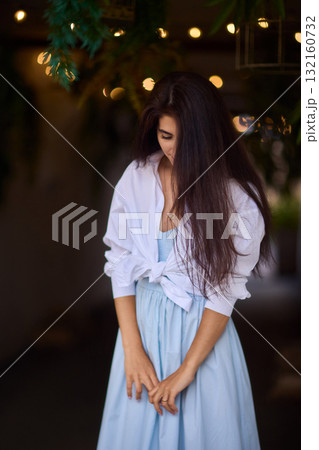 Elegant Outdoor Fashion A Stylish Woman Looking Fabulous in a Casual Yet Chic Look Elegant Outdoor Fashion A Stylish Woman Looking Fabulous in a Casual Yet Chic Look 132160732