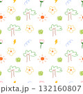 Doodle hand drawn. sun, tree and flower cartoon seamless pattern background 132160807