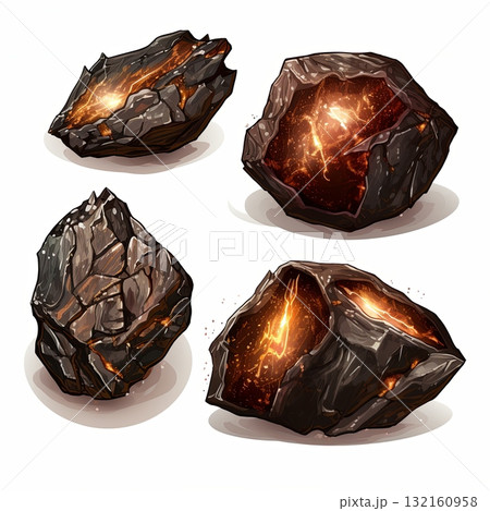 Fiery Space Rocks A Collection of Molten Asteroids for Sci-Fi Games and Cosmic Illustrations 132160958