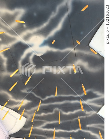 Magical Ceiling with Floating Candles and Cloudy Sky, Hallway in Theme Park, Interior Decor 132161023