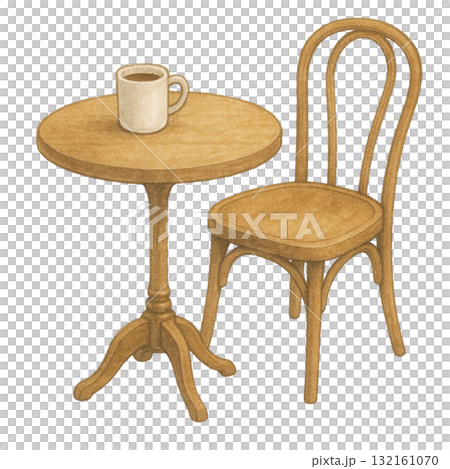 圓形咖啡廳桌椅插畫/咖啡 132161070