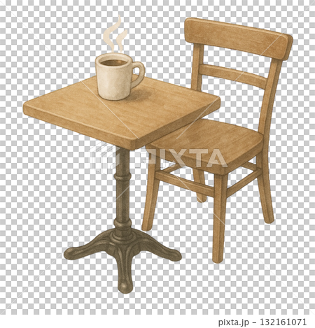四角いカフェテーブルと椅子のイラスト/コーヒー 132161071