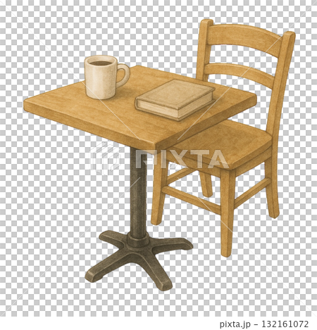 Square cafe table and chair illustration / coffee and books 132161072