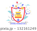 National Pharmacists Day Vector Illustration Featuring a Doctor, Medicine, and Pills in a Healthcare Themed Flat Style Cartoon Background 132161249