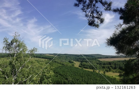 Lush Green Valley Landscape with Dramatic Skies for Outdoor Exploration 132161263