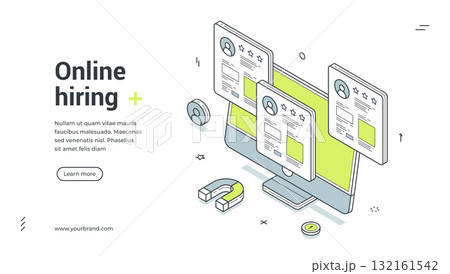 Online hiring recruitment employee career opportunity isometric web banner design template vector 132161542