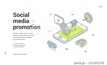 Social media promotion digital marketing isometric web banner design template vector 132161543