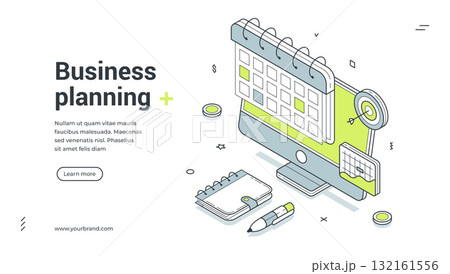 Business planning time management deadline isometric web banner design template vector illustration 132161556