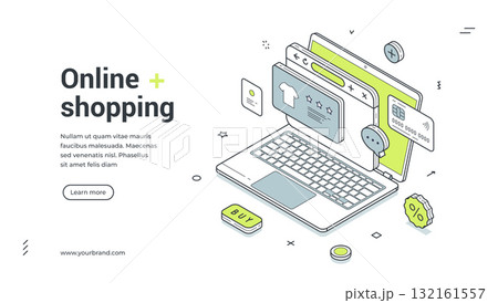 Online shopping buying goods internet isometric web banner design template vector illustration 132161557