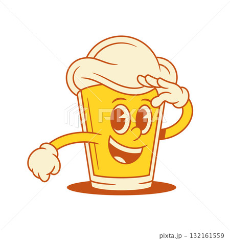 Happy emoji beer glass cartoon character looking forward vector flat illustration Happy emoji beer glass cartoon character looking forward vector flat illustration 132161559