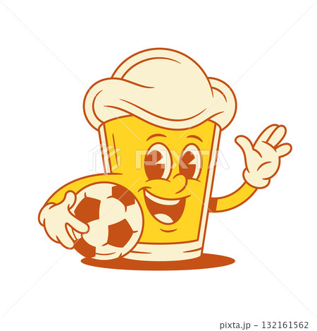 Funny beer glass cartoon character soccer player emoji vector flat illustration 132161562