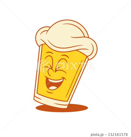 Overjoyed beer glass cartoon character laughing smiley vector flat illustration 132161578