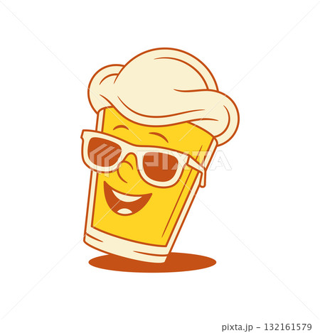 Cool emoji beer glass cartoon character in sunglasses with shadow vector flat illustration 132161579
