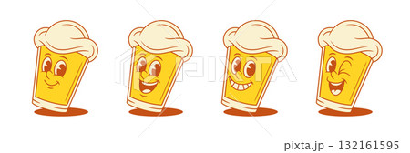 Cute positive emoji beer glass cartoon character set vector flat illustration 132161595