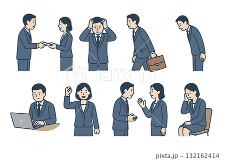 ビジネスシーン イラスト8種セット（スーツ・フラットデザイン） 132162414