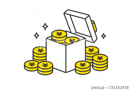 山積みの円マークコインとフタがあいたプレゼントボックス【ベクターイラスト素材】 山積みの円マークコインとフタがあいたプレゼントボックス【ベクターイラスト素材】 132162938