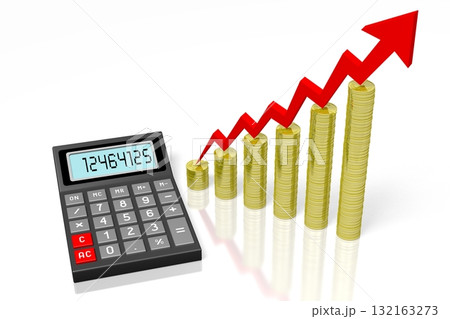 Calculator with growth chart and upwards arrow Calculator with growth chart and upwards arrow 132163273