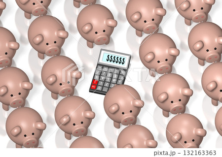 Calculator and many piggy banks Calculator and many piggy banks 132163363