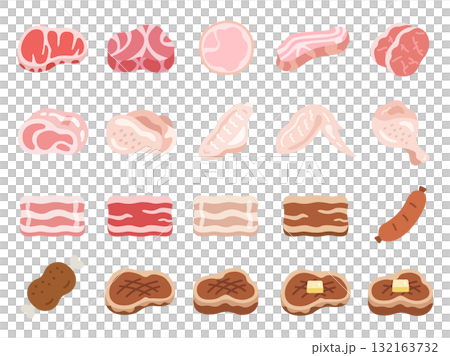 各類肉類圖示插圖集 各類肉類圖示插圖集 132163732