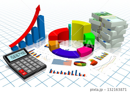 3D business chart illustration, grid in background 132163871