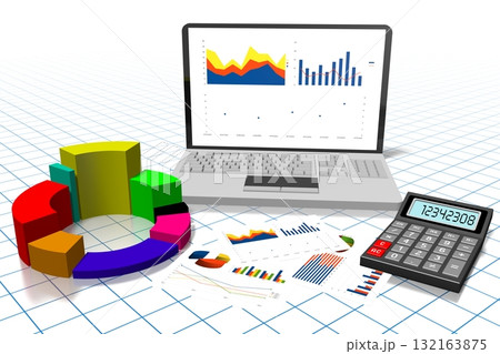 3D business chart illustration, grid in background 132163875