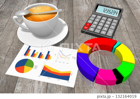 3D business chart illustration, wood in background 132164019