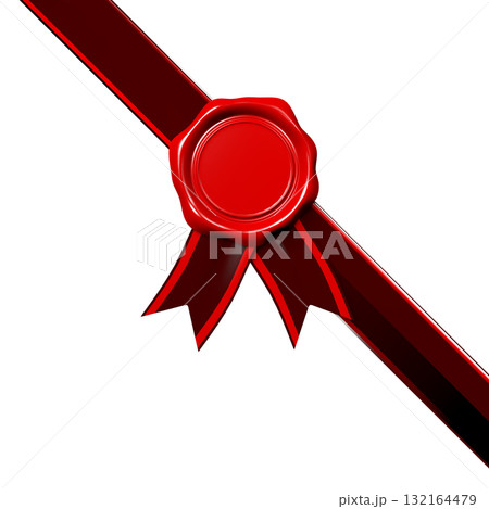 Retro red round wax seal with ribbon isolated on white background Retro red round wax seal with ribbon isolated on white background 132164479