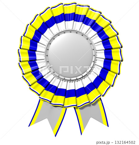 Yellow and blue round badge with ribbon - award concept 132164502
