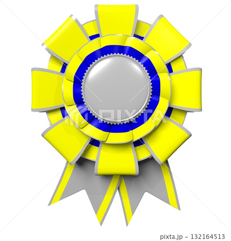 Yellow and blue round badge with ribbon - award concept Yellow and blue round badge with ribbon - award concept 132164513
