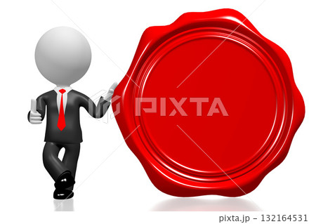 Red wax seal and cartoon character isolated on white background 132164531