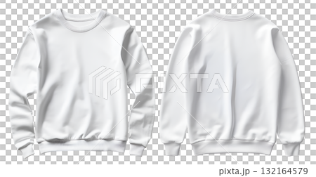 Set of white front and back view tee sweatshirt sweater long sleeve on transparent background cutout, PNG file. Mockup template for artwork graphic design 132164579