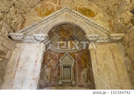 Frescoes depicting religious figures inside Tempietto sul Clitunno Frescoes depicting religious figures inside Tempietto sul Clitunno 132164742