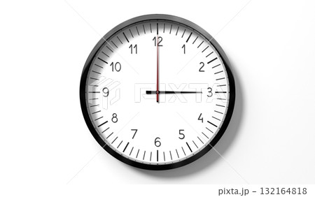 Time at 3 o clock - classic analog clock on white background - 3D illustration Time at 3 o clock - classic analog clock on white background - 3D illustration 132164818