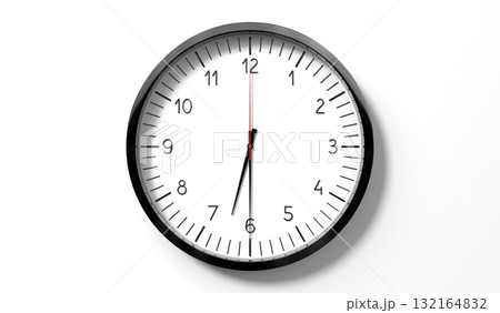 Time at half past 6 o clock - classic analog clock on white background - 3D illustration Time at half past 6 o clock - classic analog clock on white background - 3D illustration 132164832