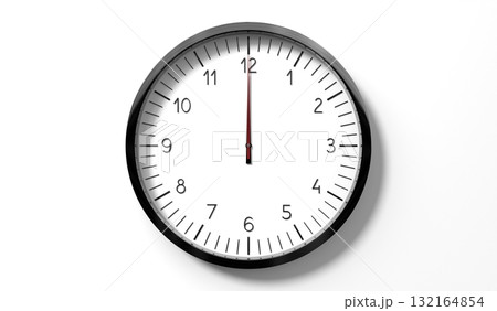 Time at 12 o clock - classic analog clock on white background - 3D illustration Time at 12 o clock - classic analog clock on white background - 3D illustration 132164854