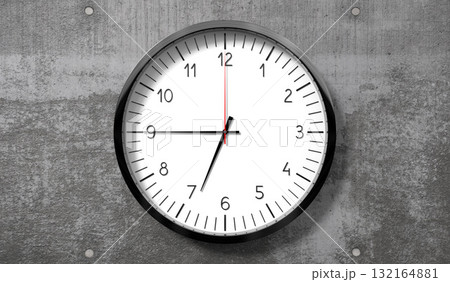 Time at quarter to 7 o clock - classic analog clock on rough concrete wall - 3D illustration Time at quarter to 7 o clock - classic analog clock on rough concrete wall - 3D illustration 132164881