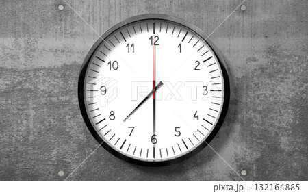 Time at half past 7 o clock - classic analog clock on rough concrete wall - 3D illustration Time at half past 7 o clock - classic analog clock on rough concrete wall - 3D illustration 132164885