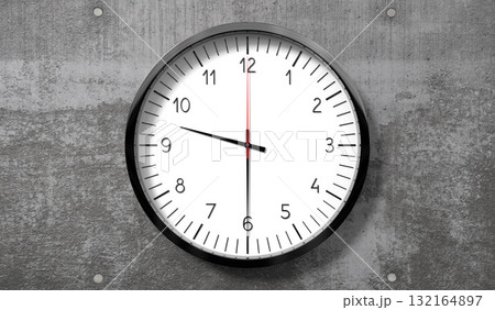 Time at half past 9 o clock - classic analog clock on rough concrete wall - 3D illustration 132164897