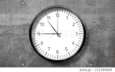 Time at quarter to 11 o clock - classic analog clock on rough concrete wall - 3D illustration Time at quarter to 11 o clock - classic analog clock on rough concrete wall - 3D illustration 132164904