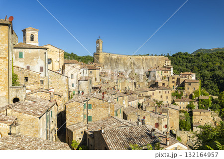 Sorano hillside town panorama in Tuscany, Italy 132164957