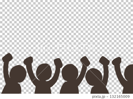 Silhouettes of people raising their fists and cheering crowd Silhouettes of people raising their fists and cheering crowd 132165009