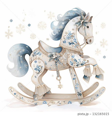 Beautifully decorated wooden rocking horse with...のイラスト素材 [132165015 ...