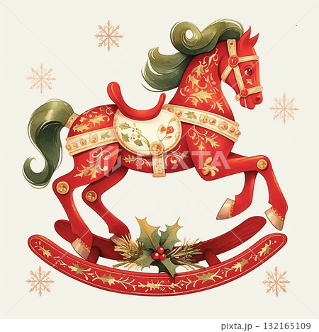 Vintage rocking horse decoration evokes joyful holiday spirit and nostalgia for Christmas celebrations Vintage rocking horse decoration evokes joyful holiday spirit and nostalgia for Christmas celebrations 132165109