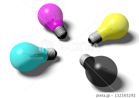 CMYK - cyan, magenta, yellow and black light bulbs CMYK - cyan, magenta, yellow and black light bulbs 132165292