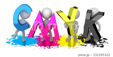 3D CMYK word and cartoon characters 3D CMYK word and cartoon characters 132165322