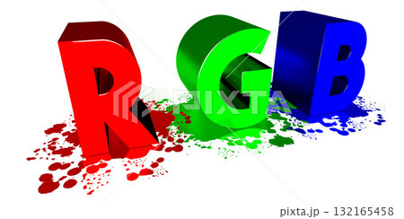 3D RGB letters and blots on white background 132165458