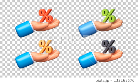 Set of 3D percent icons in hand 132165576